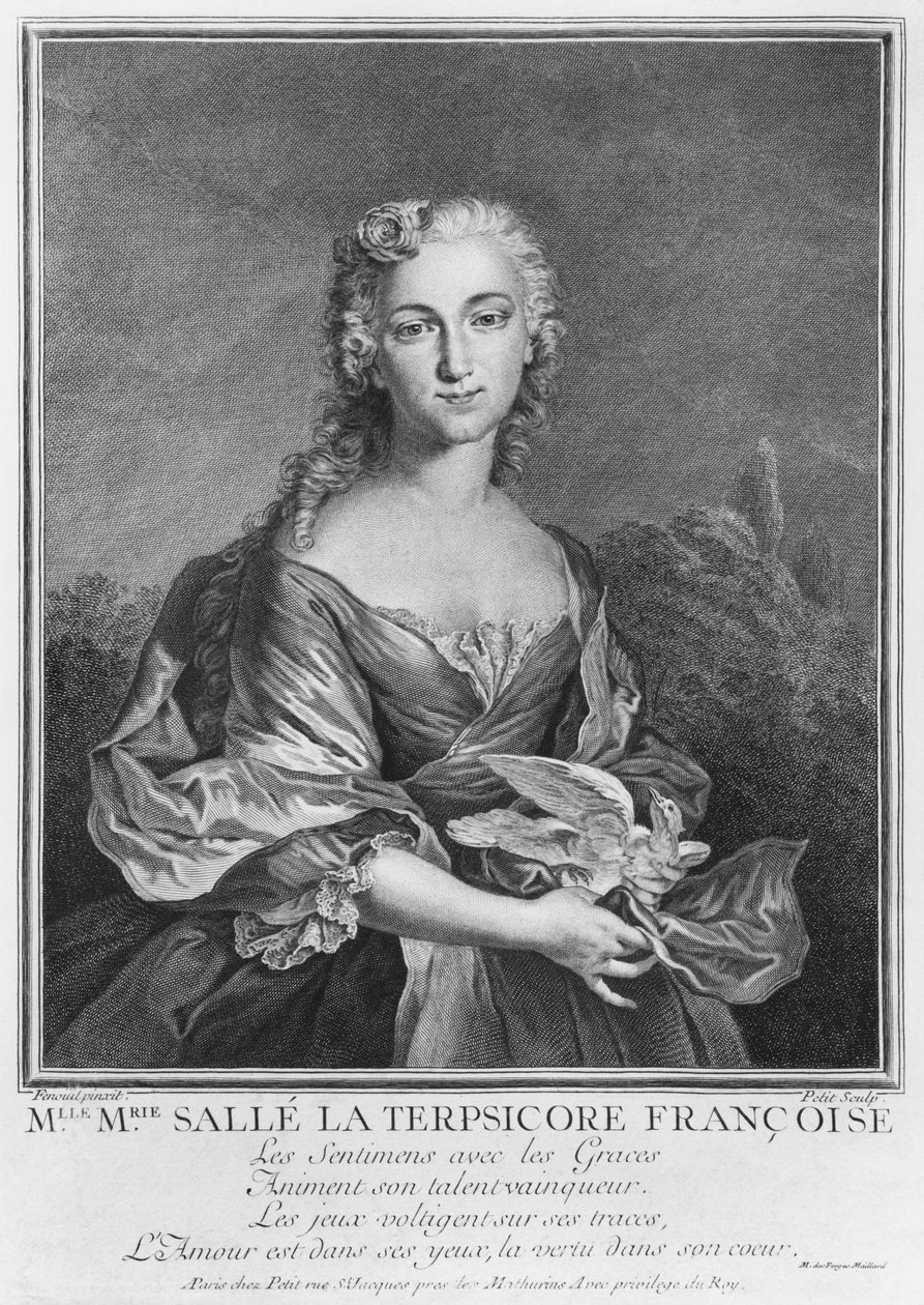 Mademoiselle Marie Salle ranskalaisena Terpsichorena, kaivertanut Petit (katso myös 414545) tekijältä Jean Cesar Fenouil