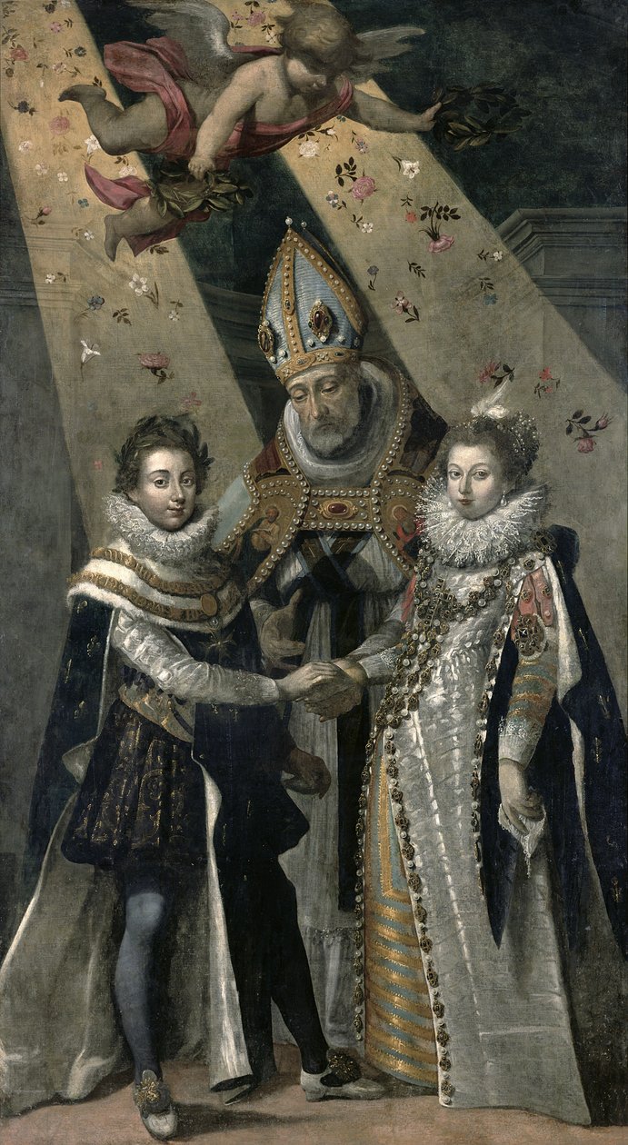 Ludvig XIII:n (1601-63) Ranskan ja Navarran kuninkaan ja Itävallan Annen (1601-66) Espanjan Infantan avioliitto vuonna 1615 tekijältä Jean Chalette