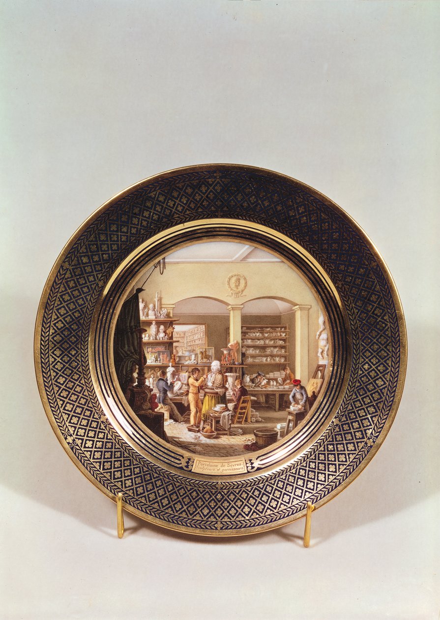 Sevresin työpajaa kuvaava lautanen Alexandre Brogniartin (1770-1847) johtajana (posliini) tekijältä Jean Charles Develly
