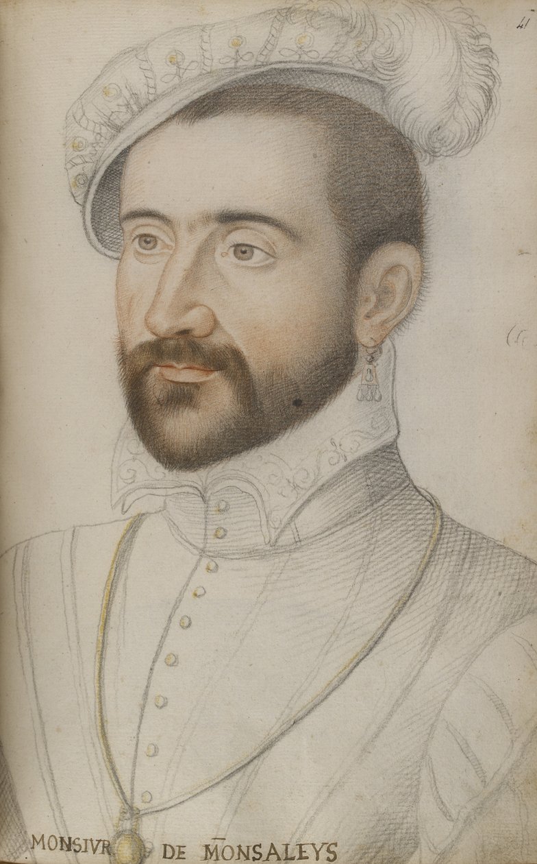 Jacques de Balaguier (musta, punainen ja keltainen liitu paperille) tekijältä Jean Clouet