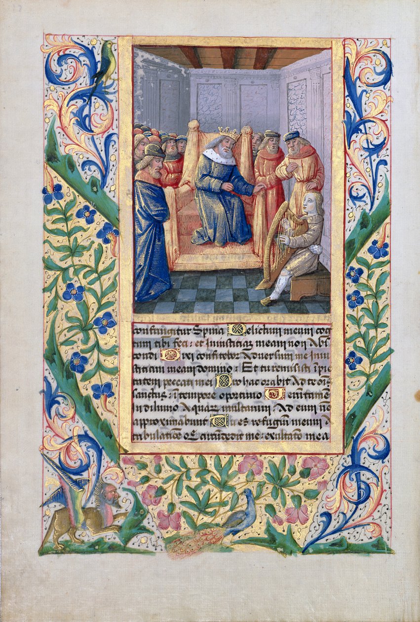 neiti Lat. Q.v.I.126 f.54v Saul kuuntelemassa Davidin harppua, Louis d