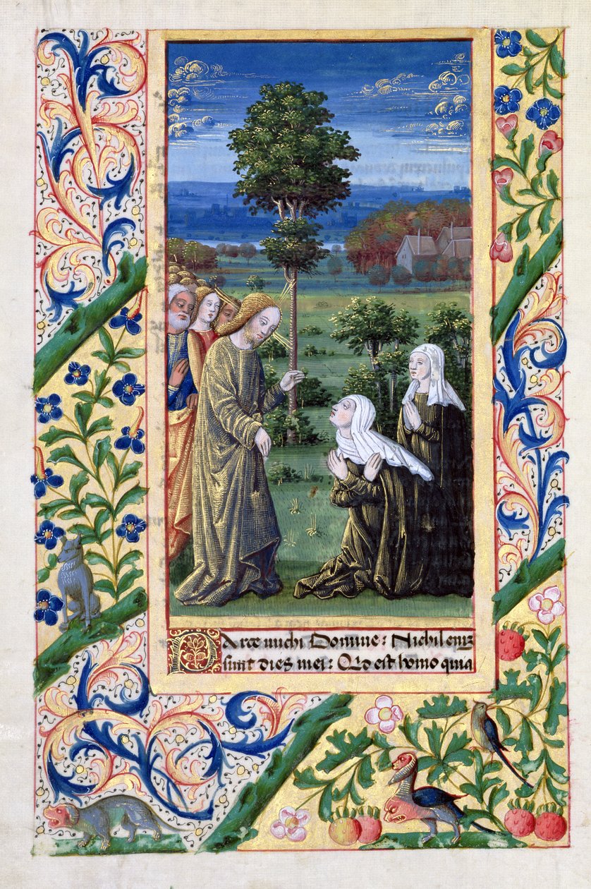 neiti Lat. Q.v.I.126 f.69v Martha ja Maria kertovat Jeesukselle Lasaruksen kuolemasta Louis d