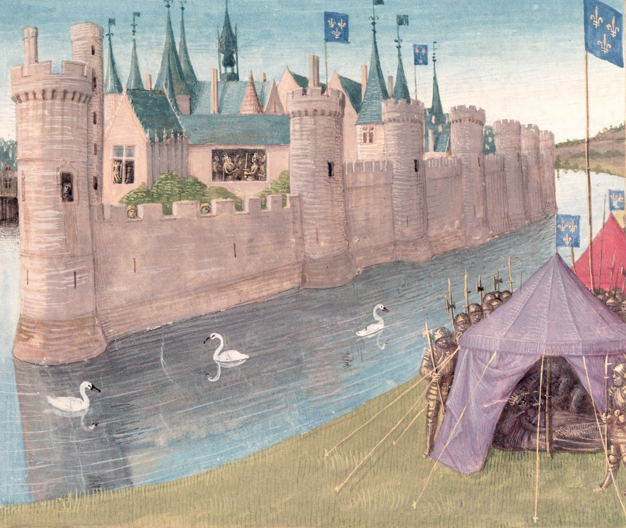 Ms Fr 6465 f.25 Clothar I:n (k.561) kuolema ja hänen valtakuntansa, Grandes Chroniques de Francen, jakautuminen tekijältä Jean Fouquet