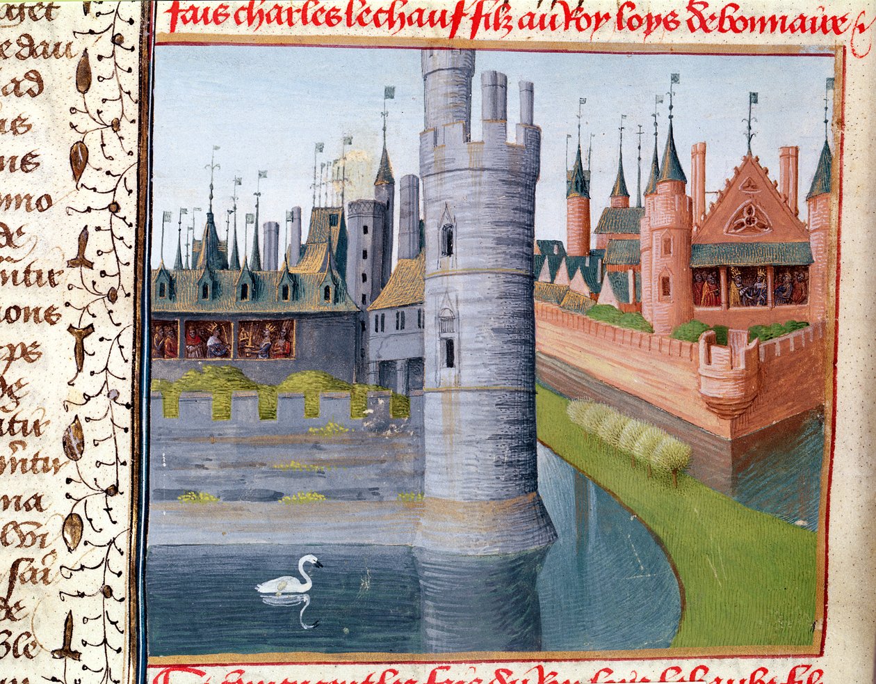 Ms Fr 6465 fol.151v Ludvig II:n elämä (846-79) "Stammerer", Grandes Chroniques de Francesta, n. 1460 tekijältä Jean Fouquet