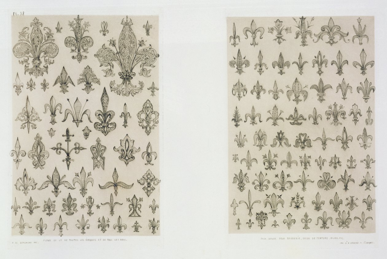 Fleur de Lys suunnittelee kaiken ikäisiltä ja kaikkialta maailmasta "Taide ja teollisuus", julkaisija Delatre, Paris, 1857 tekijältä Jean Francois Albanis de Beaumont