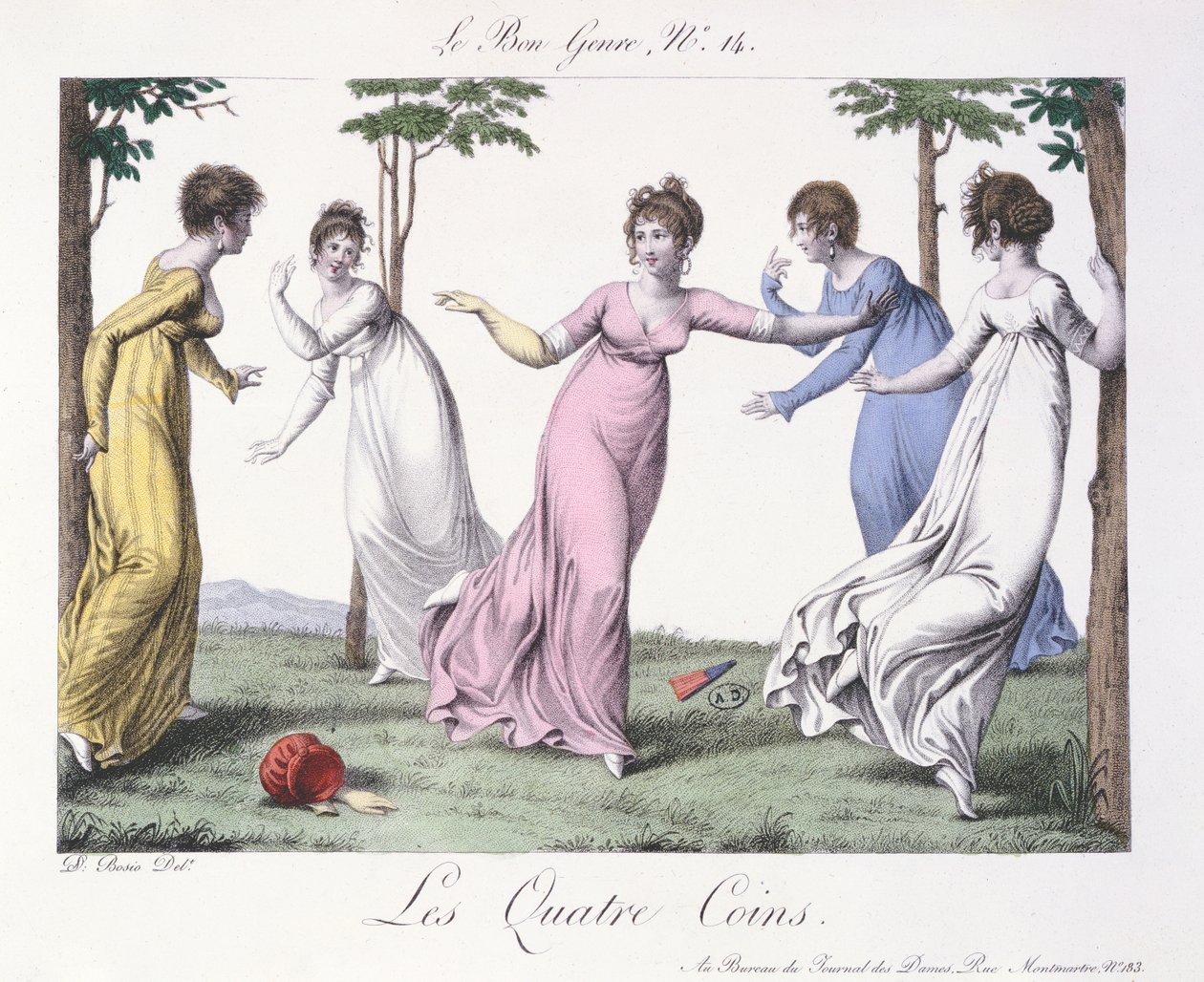 "Les Quatre Coins", kuvitus "Le Bon Genre", 1800-luvun alku (värikaiverrus) tekijältä Jean Francois Bosio