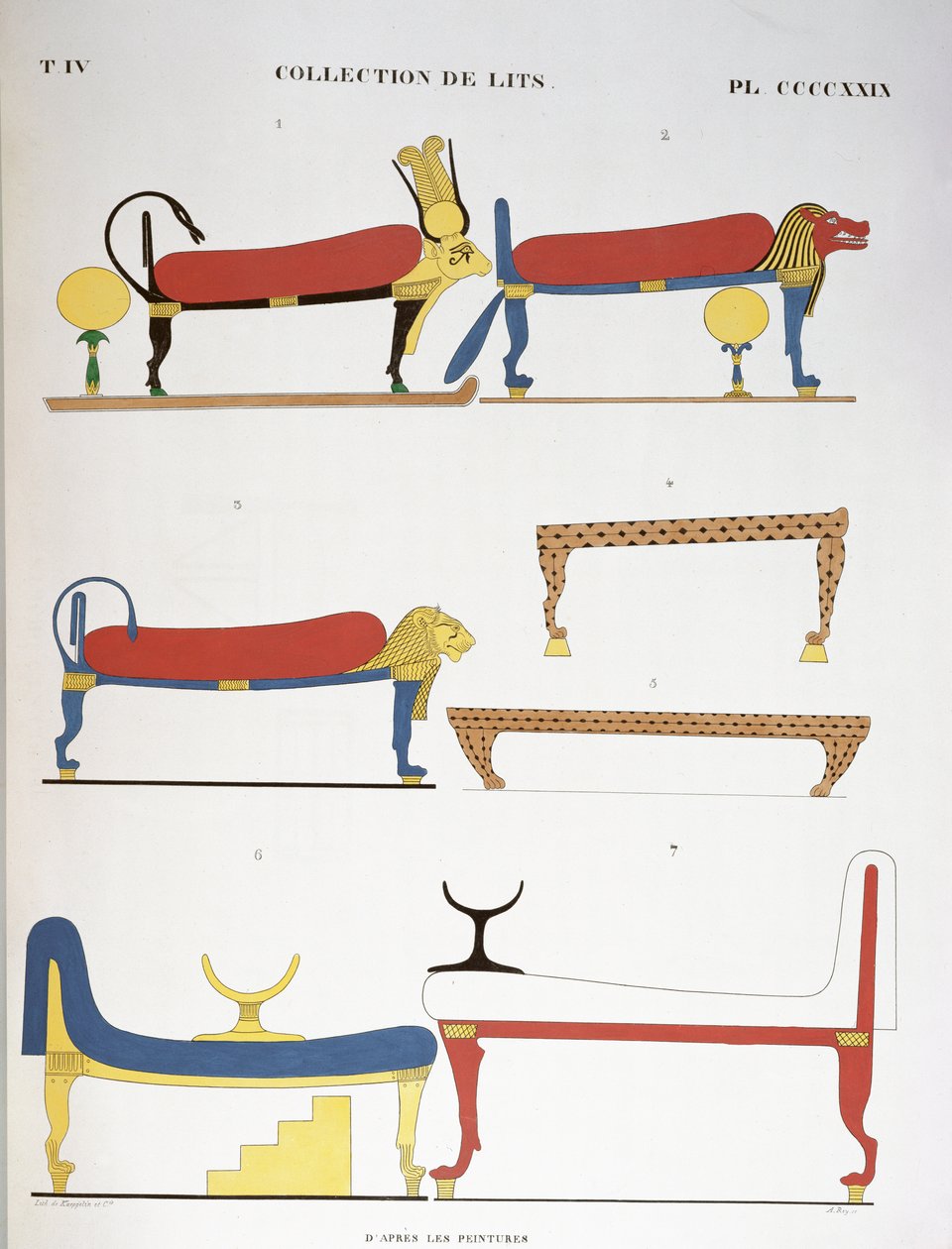 Kokoelma muinaisia egyptiläisiä sänkyjä, 1839-45 tekijältä Jean Francois Champollion