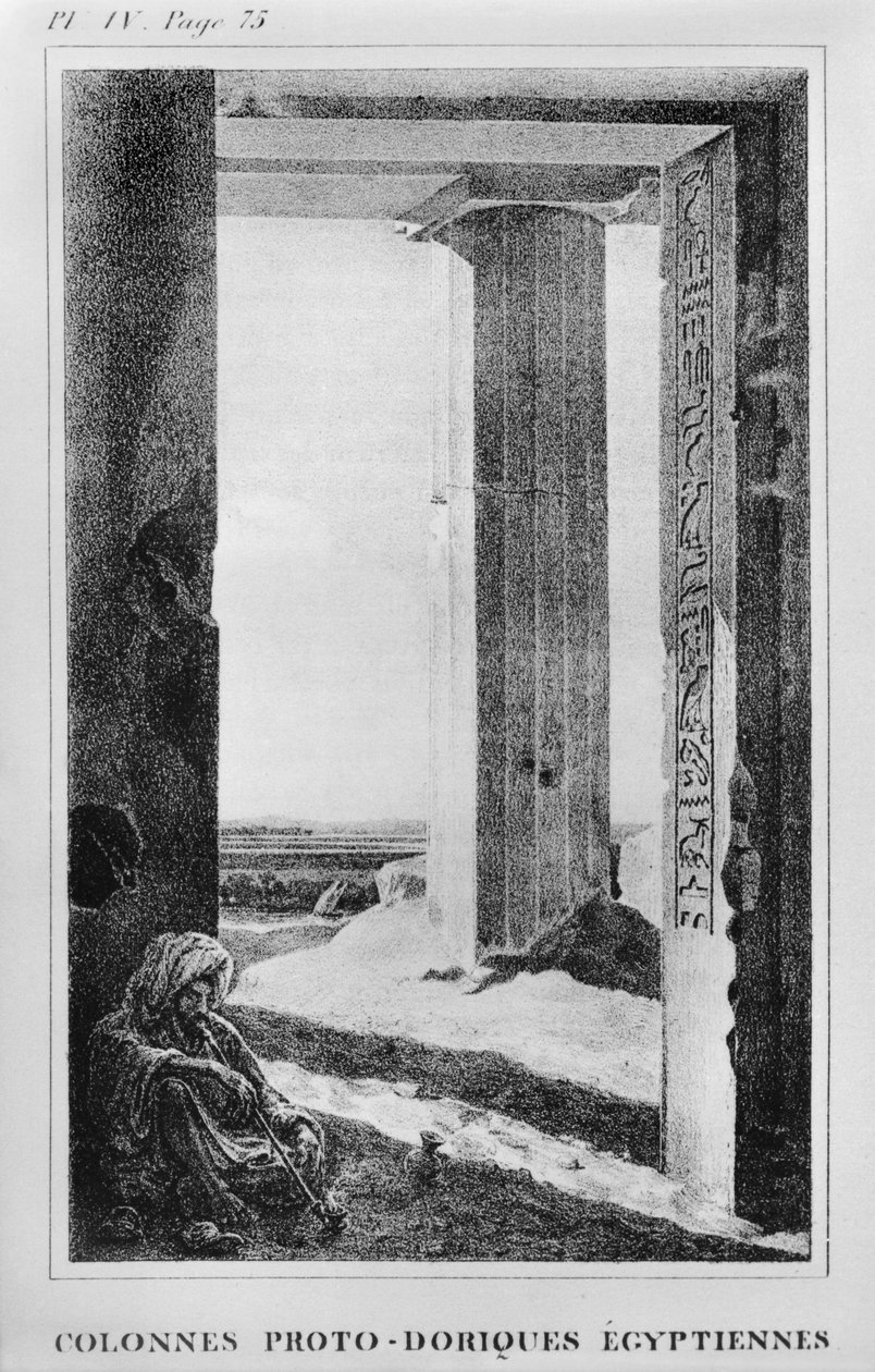 Egyptiläiset pylväät, kuvitus Egyptistä ja Nubiasta kirjoitetuista kirjeistä (levy IV, sivu 75), julkaistu 1833 tekijältä Jean Francois Champollion