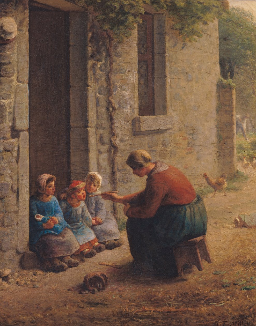 Nuorten ruokkiminen, 1850 tekijältä Jean Francois Millet