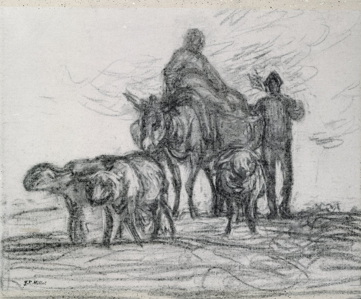 Paluu kentiltä, 1873 (hiili) tekijältä Jean Francois Millet