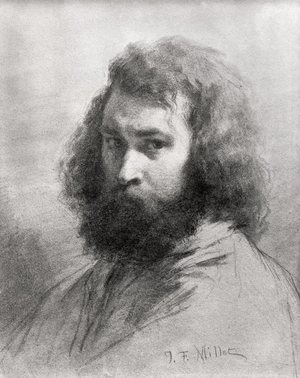 Omakuva, n. 1845-1846 (hiili ja kynä paperille) tekijältä Jean Francois Millet