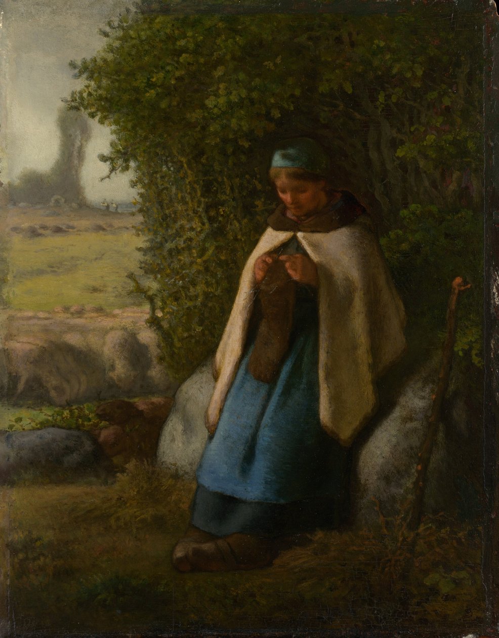 Paimentolaisnainen istuu kalliolla tekijältä Jean Francois Millet