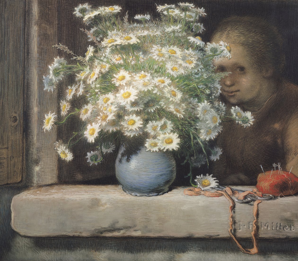 The Bouquet of Margueritas, 1866 (pastelli paperille) tekijältä Jean Francois Millet