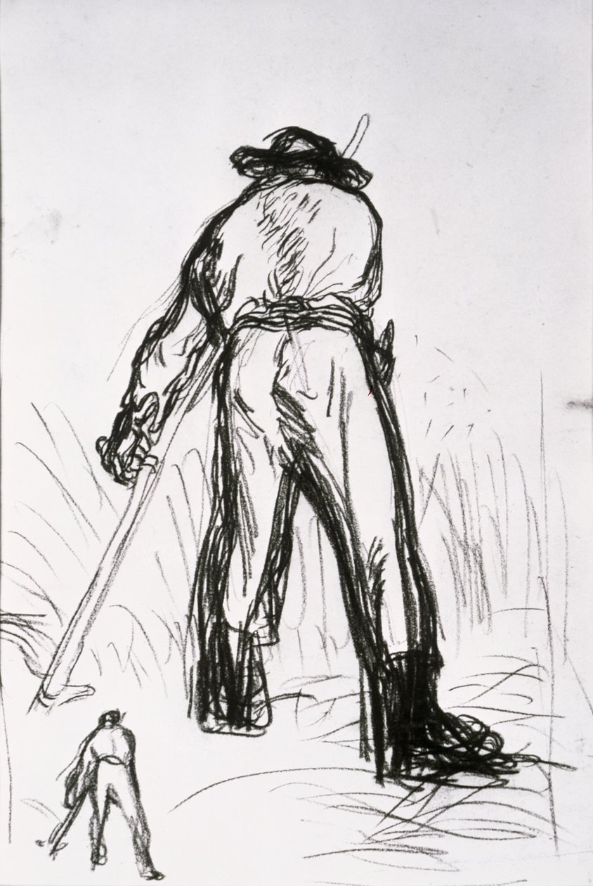Kaksi viikkaajaa takaa katsottuna (liitu paperille) tekijältä Jean-Francois Millet