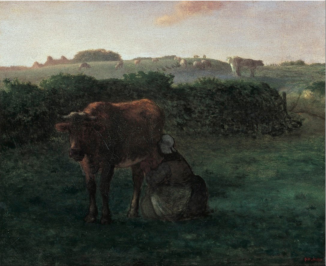 Nainen lypsää lehmää tekijältä Jean Francois Millet