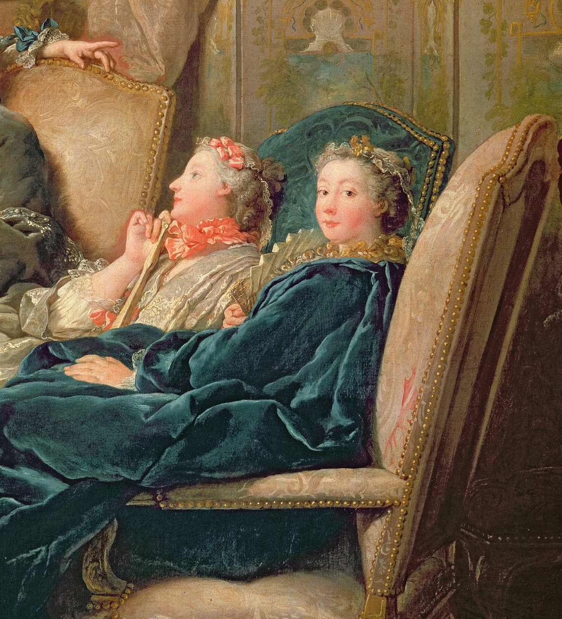 The Reading from Moliere, noin 1728, yksityiskohta 29516:sta tekijältä Jean François de Troy