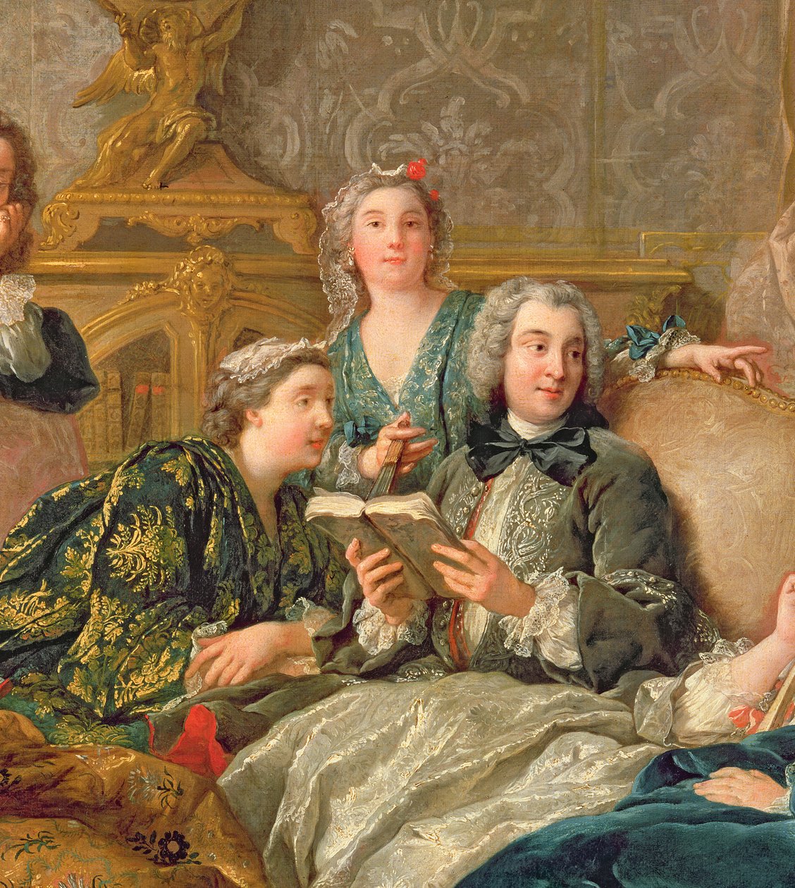 The Reading from Moliere, noin 1728, yksityiskohta 29516:sta tekijältä Jean François de Troy