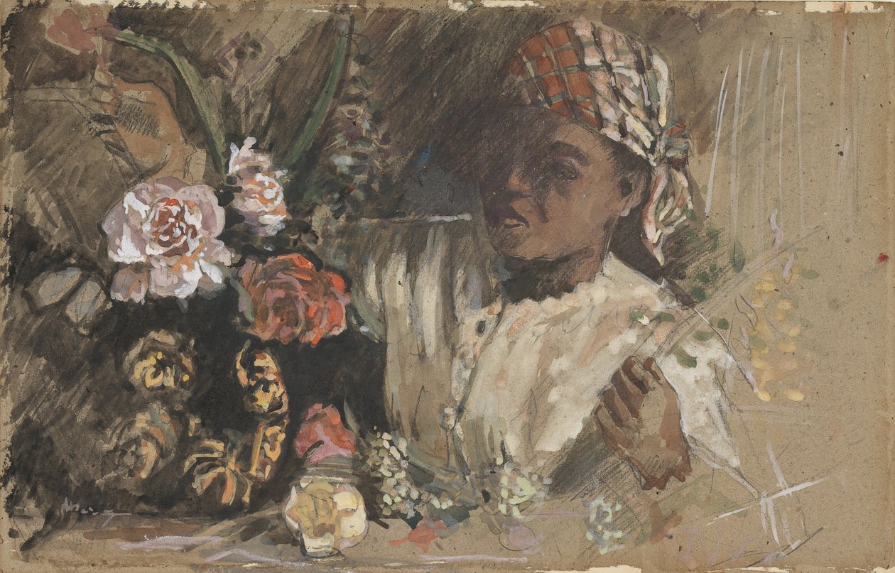 Musta nainen pioneilla, n. 1870 (wc, guassi, liitu ja grafiitti kortilla) tekijältä Jean Frederic Bazille
