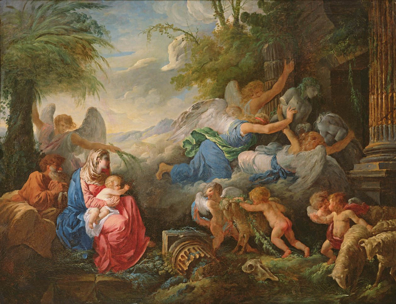 Epäjumalien kaatuminen ja loput Egyptiin pakenemassa, n. 1775 tekijältä Jean Jacques II Lagrenee