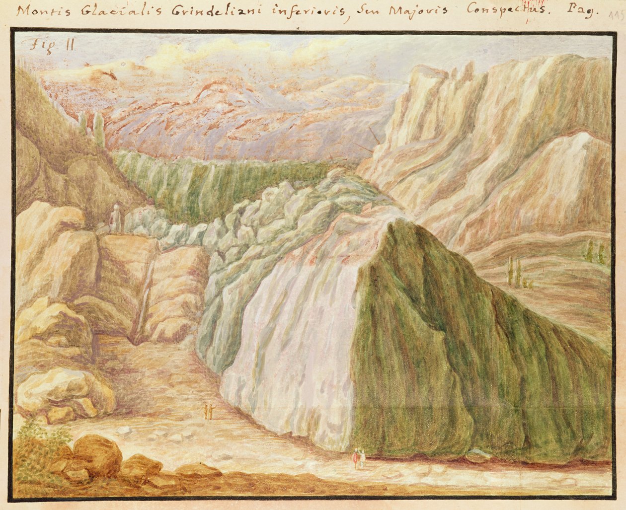 Ms 1798 fol.115 Grindelwald-jäätikkö Alpeilla, 1709 tekijältä Jean Jacques Scheuchzer