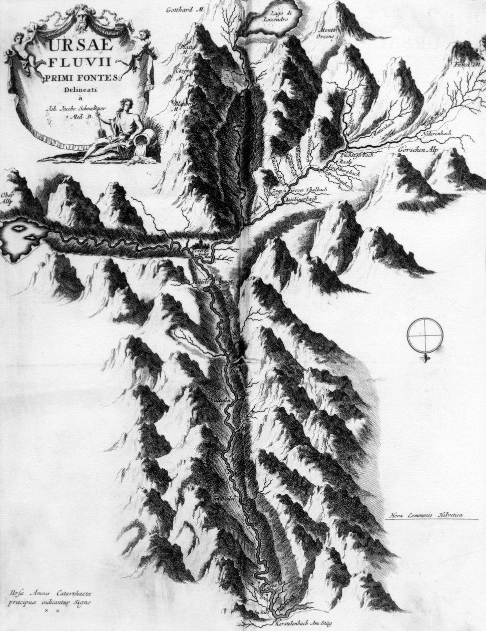 Karhujoen alkuperäiset lähteet, n. 1721 tekijältä Jean Jacques Scheuchzer