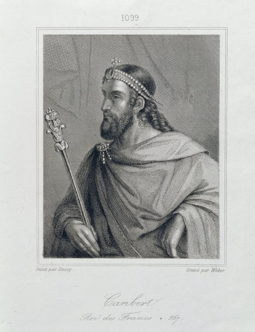 Caribert tai Charibert (k.567), frankkien kuningas, kaiverrettu Weberiltä tekijältä Jean Joseph Dassy