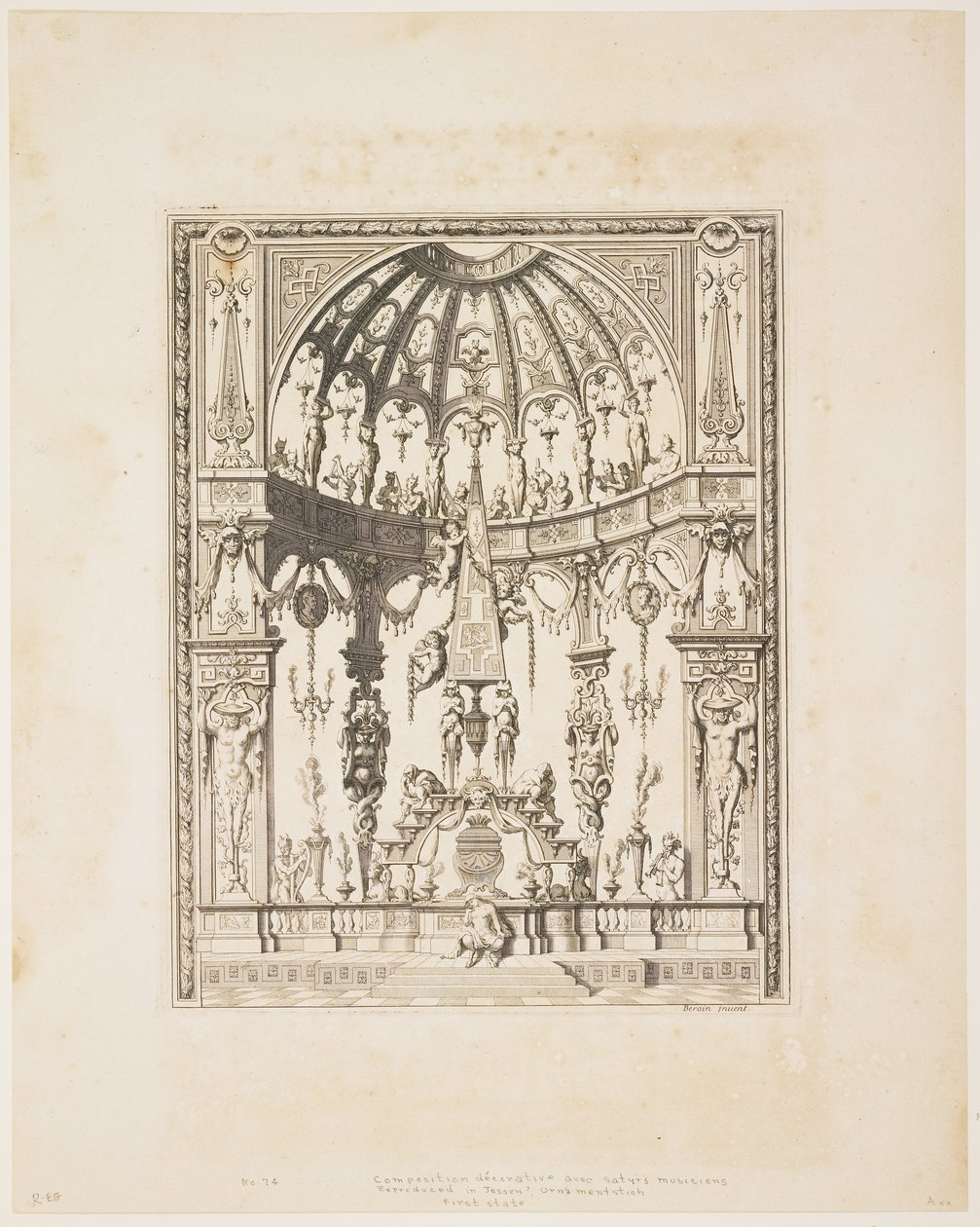 Satyyrin hautajaiset koristeellisten paneelien mallisarjasta, 1670-80. tekijältä Jean Lepautre