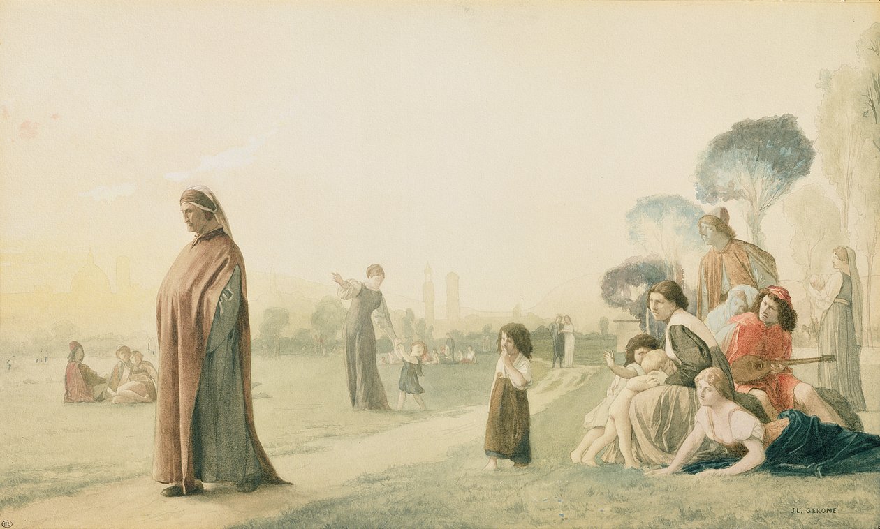 Dante (1265-1321) Meditoi Cascinen puutarhassa, Firenze tekijältä Jean Leon Gerome