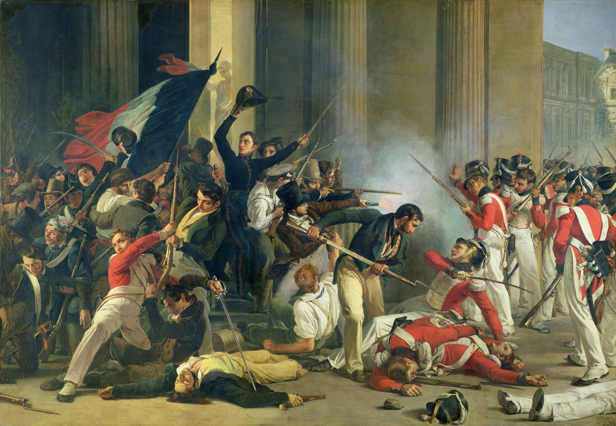 Kohtaus vuoden 1830 vallankumouksesta Louvressa tekijältä Jean Louis Bezard