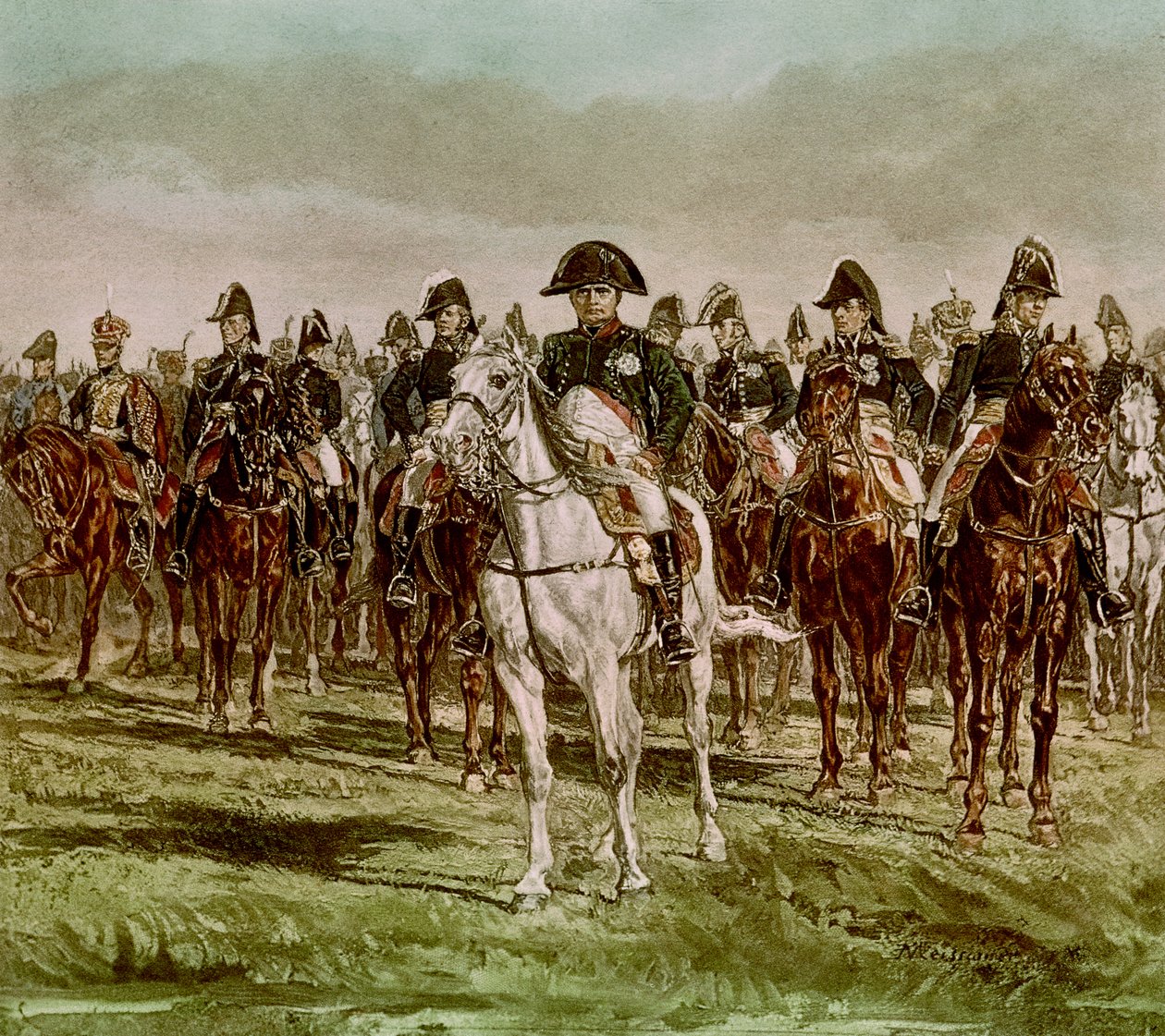 Napoleon I (1769-1821) ja hänen esikuntansa, n. 1860 (katso myös 62590) tekijältä Jean Louis Ernest Meissonier