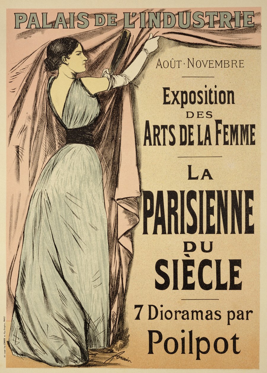Jäljennös julisteesta, joka mainostaa Poilpotin seitsemästä dioraamasta koostuvaa näyttelyä "La Parisienne du Siecle" Exposition des Arts de la Femmessä, Palais de l