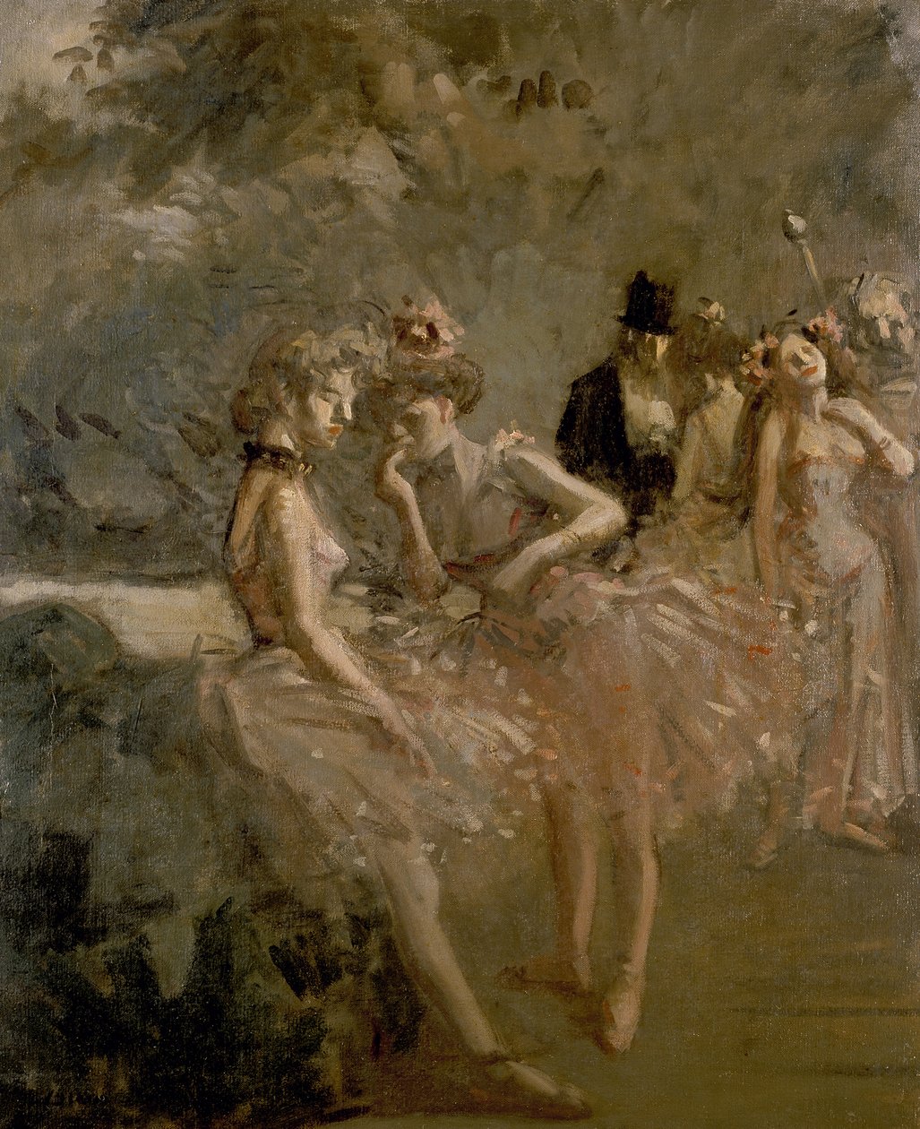 Kohtaus teatterin siivissä, n. 1870-1900 tekijältä Jean Louis Forain