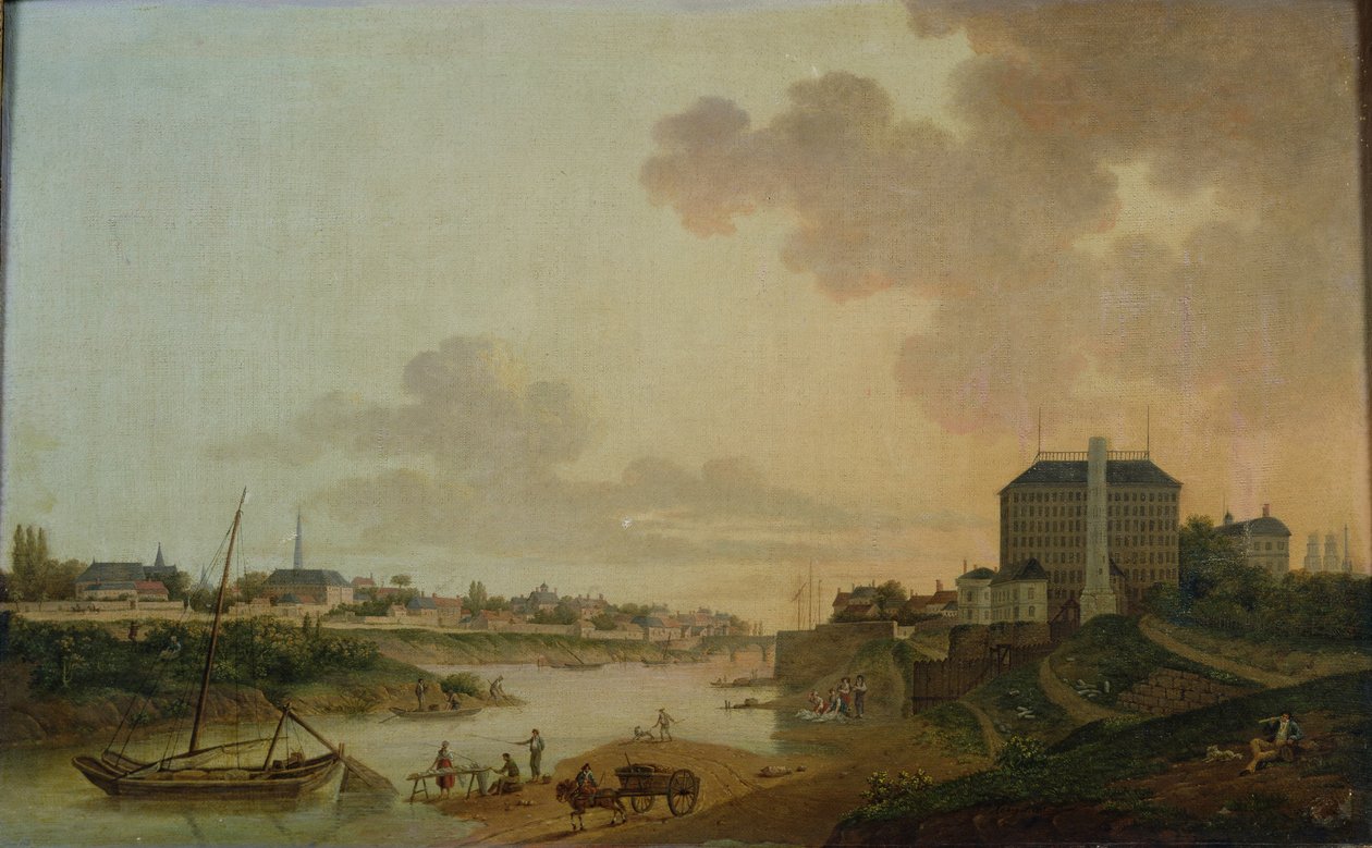 Näkymä puuvillatehtaalle Motte Sanguinista Orleansissa, 1825. tekijältä Jean Louis Rabigot
