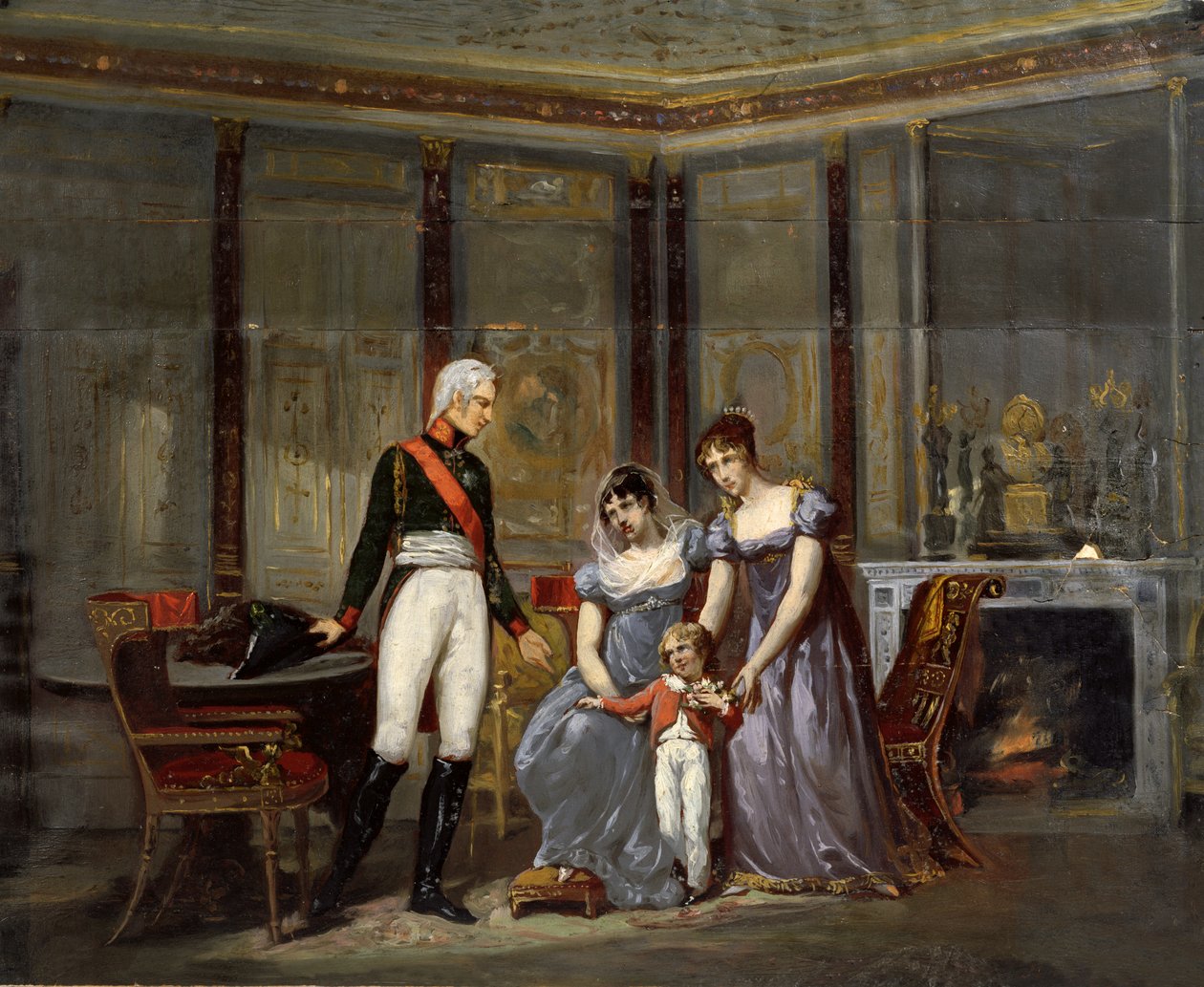 Keisarinna Joosefiini esittelee tyttärensä Hortensen ja pojanpoikansa Louis-Napoléonin (tuleva Napoléon III) tsaari Aleksanteri Aleksanterille Malmaisonissa toukokuussa 1814 (valmistelu luonnos kuvaa varten 42065). tekijältä Jean Louis Victor Viger du Vigneau
