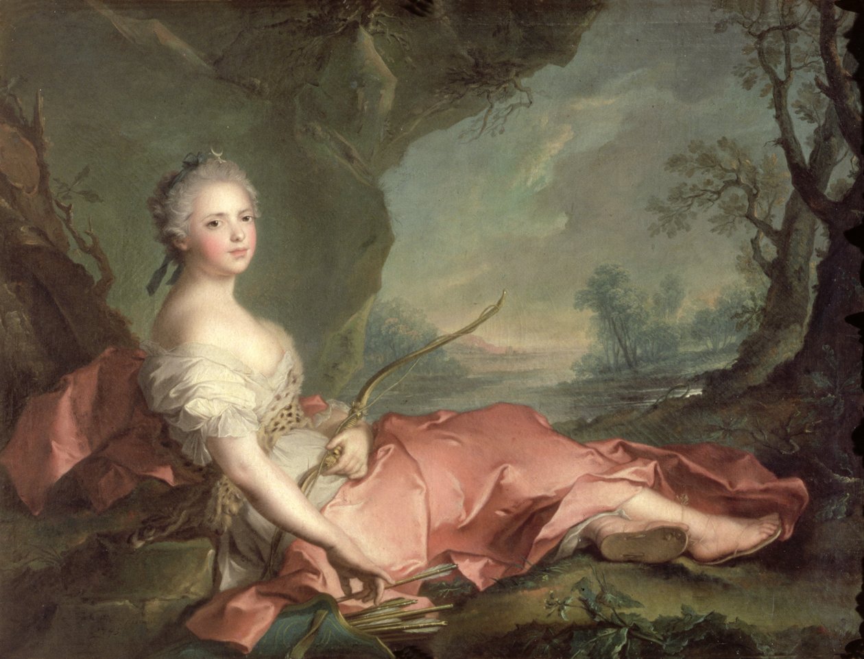 Dianaksi pukeutuneen Louis XV:n tyttären, ranskalaisen Maria Adelaiden muotokuva, 1745 tekijältä Jean Marc Nattier
