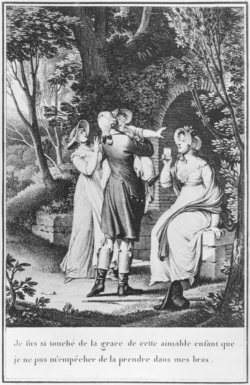 Kuvitus Johann Wolfgang Goethen (1749-1832) teoksesta Wertherin surut, kaiverrus E. Deghent tekijältä Jean Michel the Younger Moreau