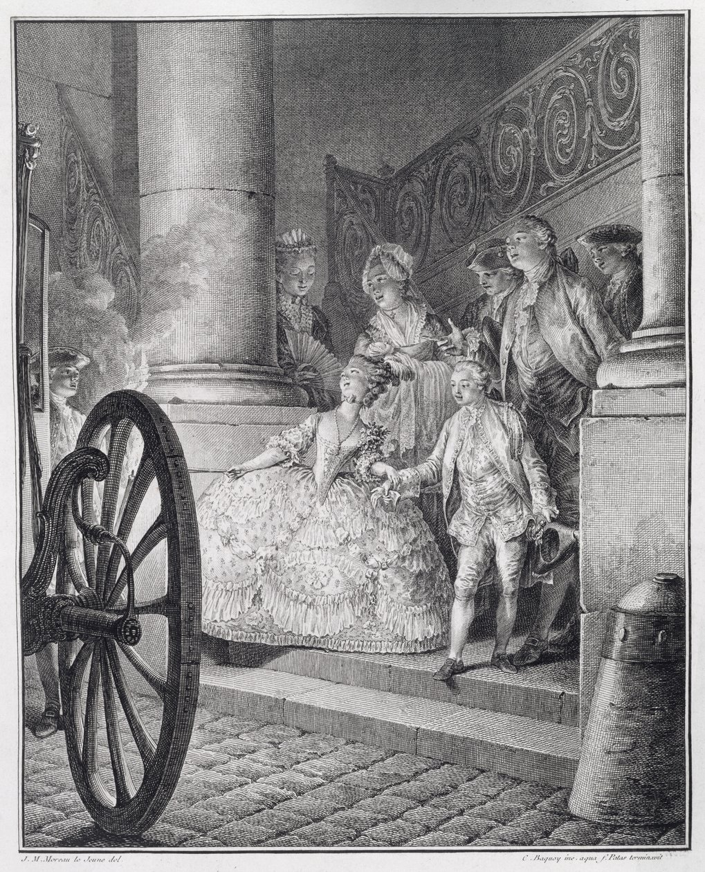 Matka oopperaan, kaiverrus P.C. Baquoy (1759-1829) ja C.E. Patas (1744-1802) tekijältä Jean Michel the Younger Moreau