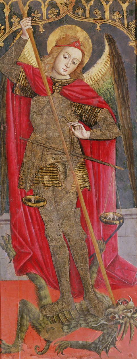 Pyhä Mikael tappaa lohikäärmeen (tempera taululle) (katso myös 741471) tekijältä Jean Mirailhet