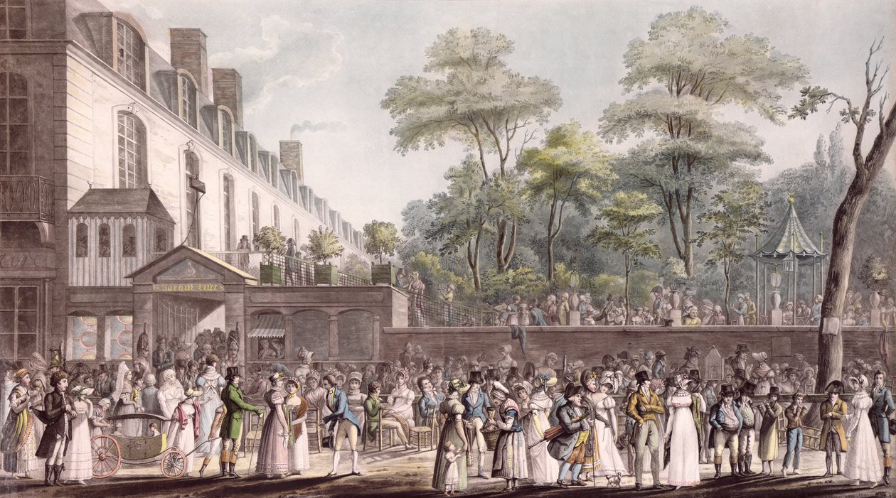 Promenade turkkilaisessa puutarhassa, Boulevard du Temple, 1810 tekijältä Jean Pierre Marie Jazet