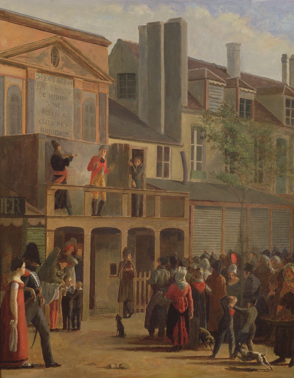 Bobechen ja Galimafren katuteatteriesitys, n. 1820 tekijältä Jean Roller