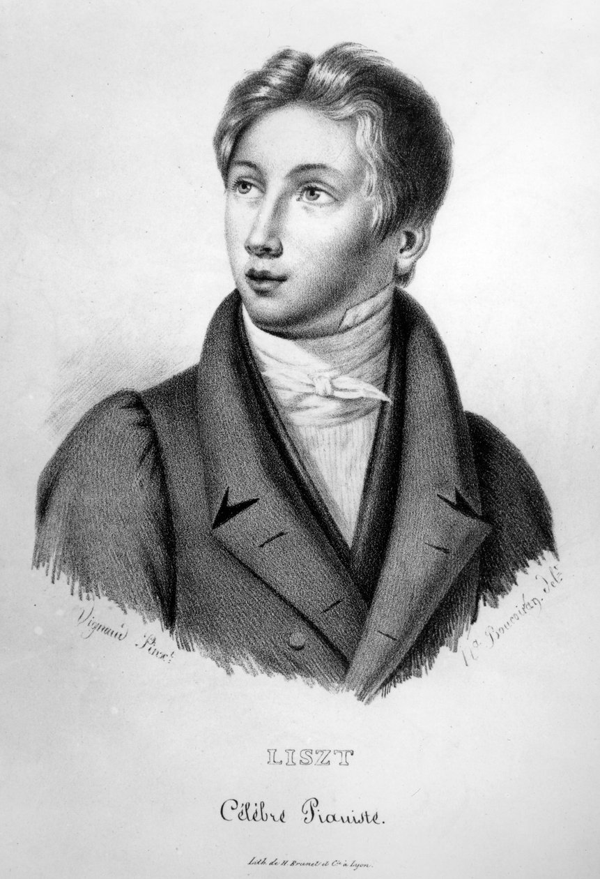 Franz Lisztin (1811-86) muotokuva poikana, kaiverrus Numa Boucoiran (1805-69) tekijältä Jean Vignaud