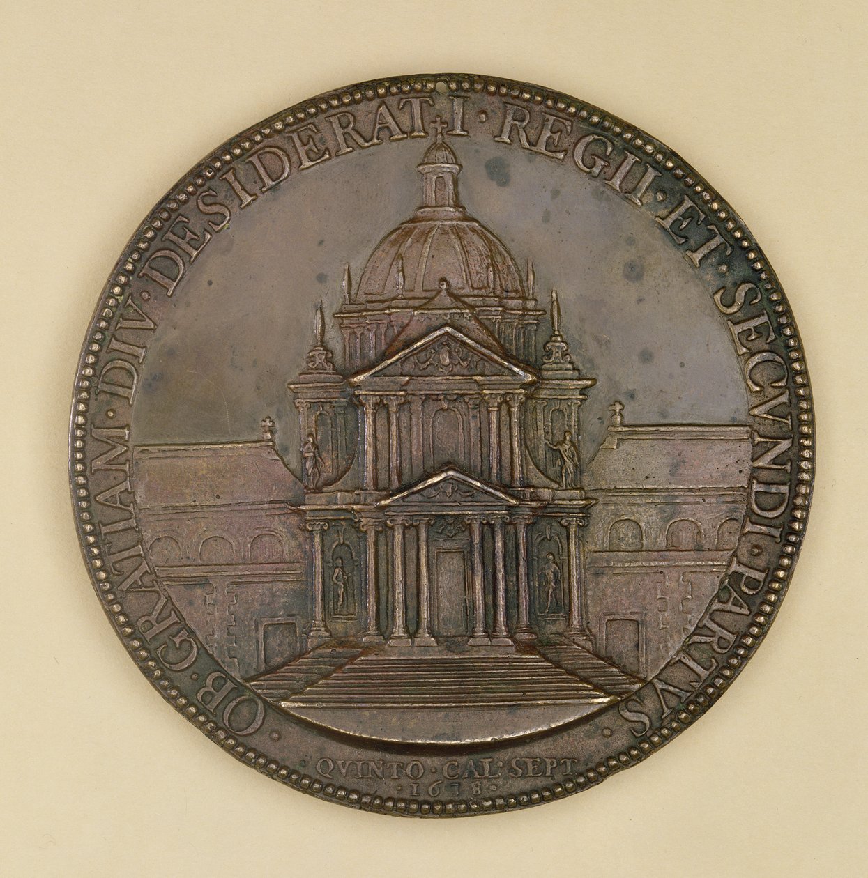 Val-de-Gracen perusmitali, Val-de-Gracea kuvaava recto, 1638 (pronssi) tekijältä Jean Warin