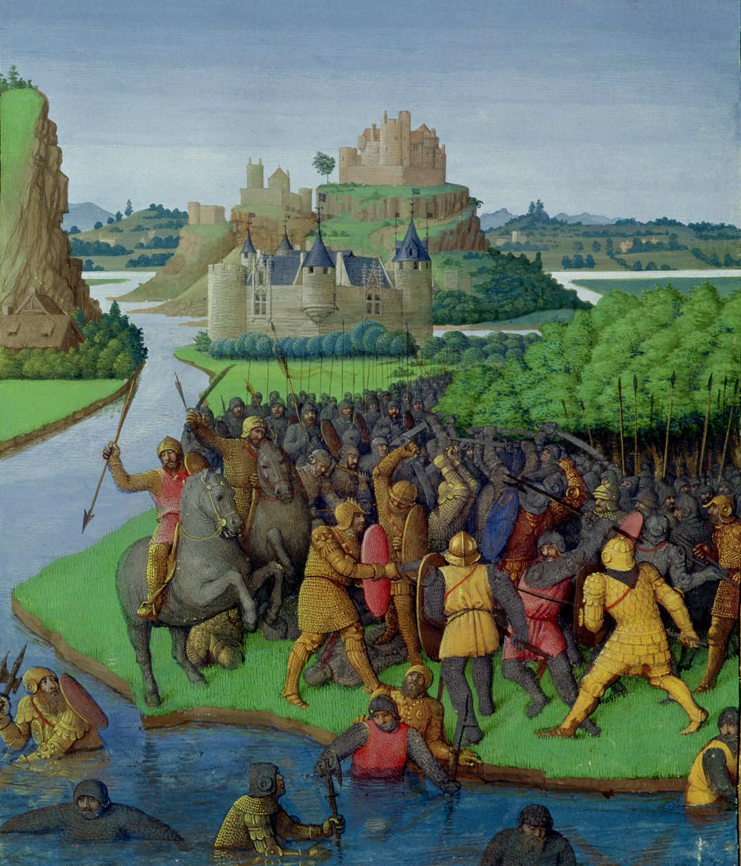 Ms Fr 247 fol.270 Taistelu Makkabien ja Bakkidien välillä, kuva julkaisusta "Antiquites Judaiques", n. 1470 tekijältä Jean Fouquet