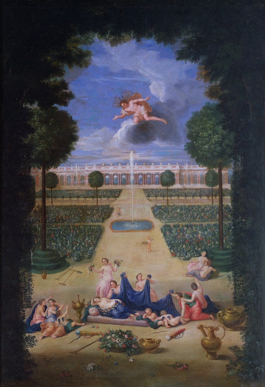Versaillesin lehdot. Näkymä Trianonin parterreille Floran ja Zephyrin kanssa tekijältä Jean the Younger Cotelle