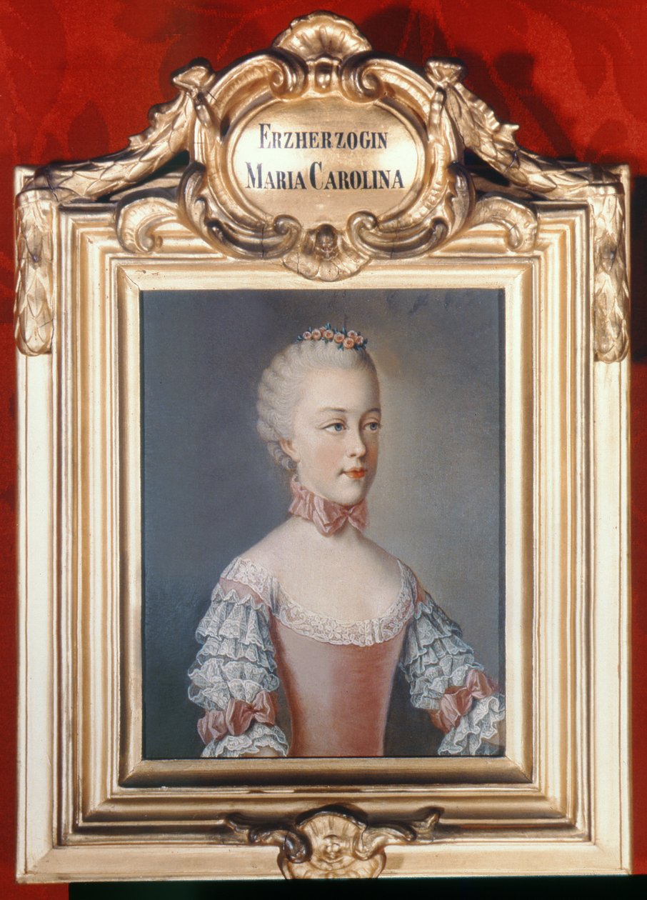 Itävallan arkkiherttuatar Maria Caroline (1752-1814) keisari Francis I:n (1708-65) ja Itävallan keisari Maria Teresan (1717-80) tytär 1762 tekijältä Jean Étienne Liotard