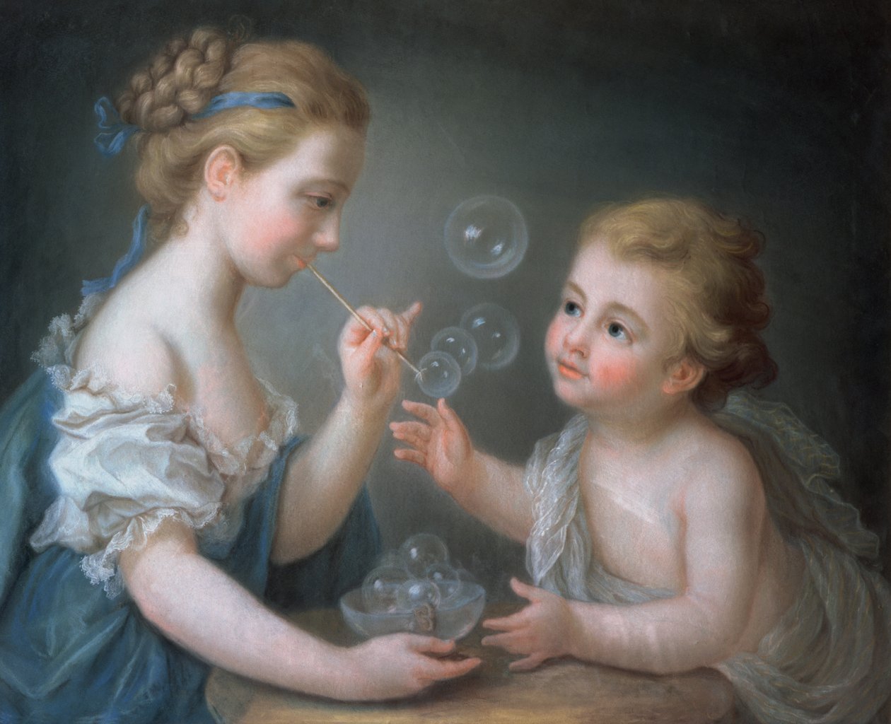 Lapset puhaltavat kuplia (pastelli) tekijältä Jean Étienne Liotard