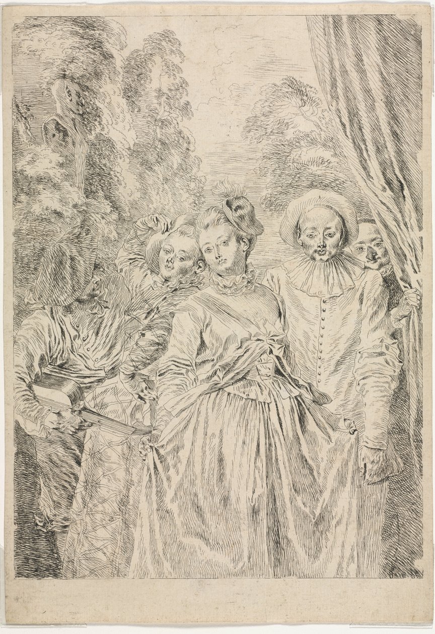 Vaatteet ovat italialaisia tekijältä Jean-Antoine Watteau