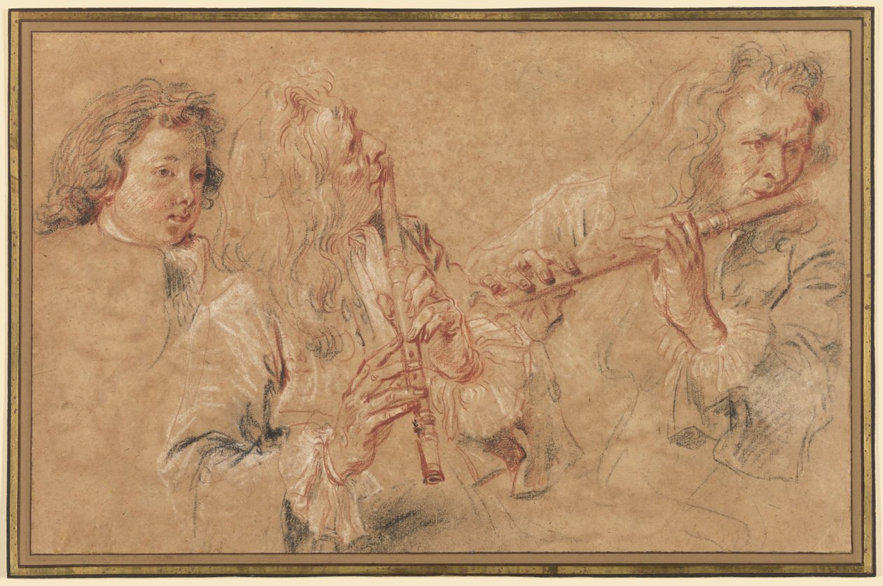 Kaksi huilunsoittajan tutkielmaa ja tutkielma pojan päästä tekijältä Jean-Antoine Watteau