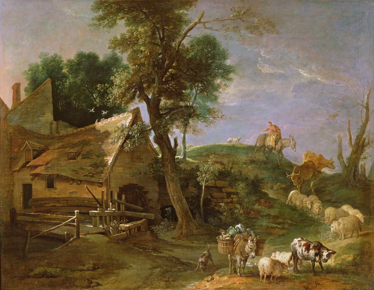 Maisema vesimyllyllä, 1740 tekijältä Jean Baptiste Oudry