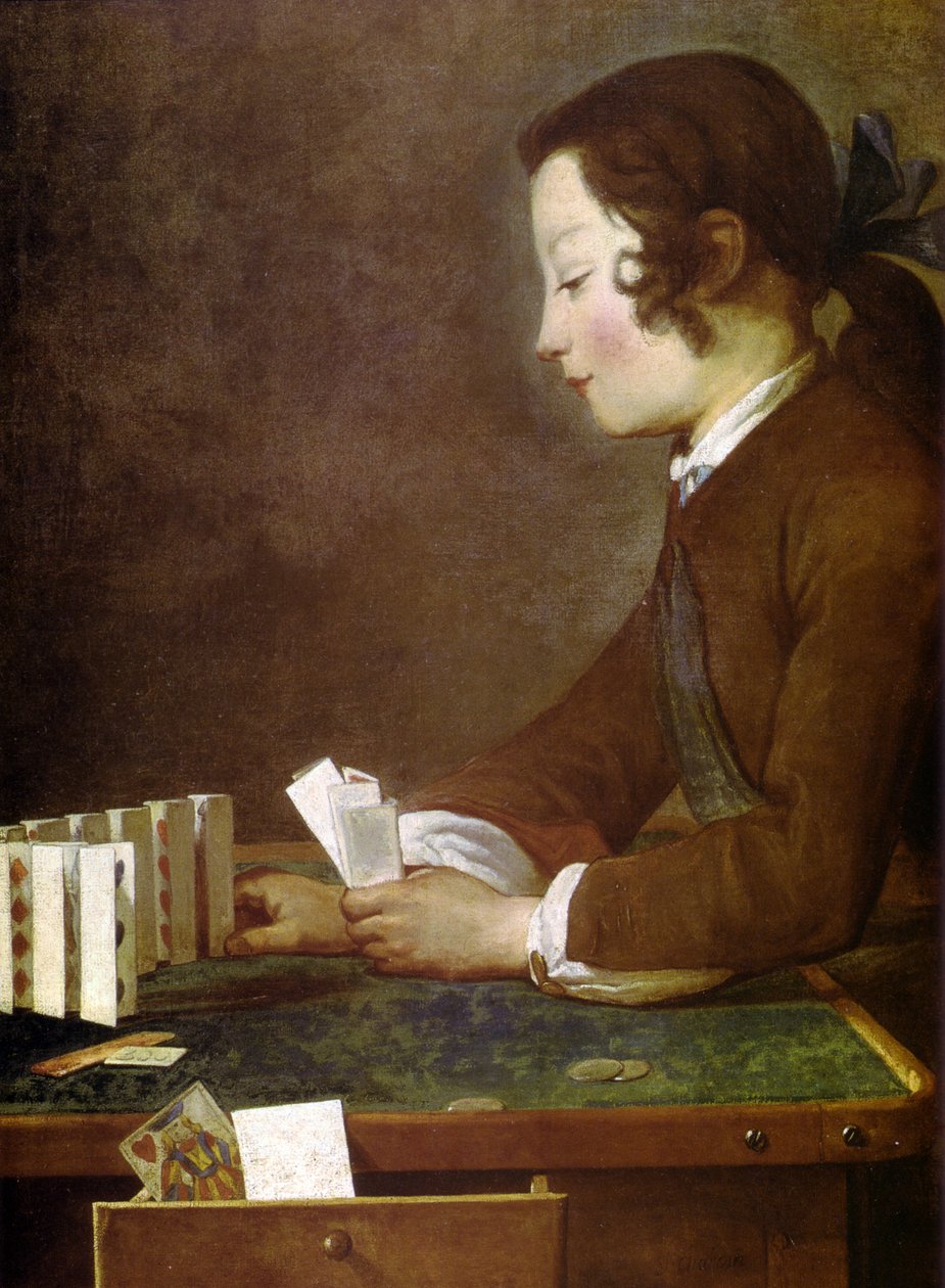 Poika leikkii korteilla tekijältä Jean Baptiste Simeon Chardin